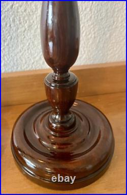 Pair of antique vintage English mahogany art nouveau turned candlesticks
