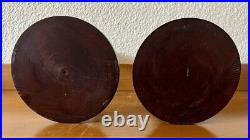 Pair of antique vintage English mahogany art nouveau turned candlesticks