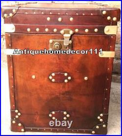 Pair of vintage side table trunks finest english leather antique inspired chest