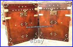 Pair of vintage side table trunks finest english leather antique inspired chest