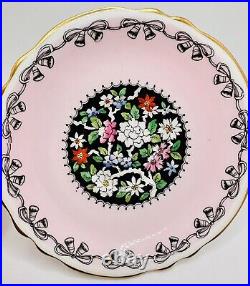 Paragon Pink Wedding Bells Cup & Saucer Black Hand Painted Floral Vintage Teacup