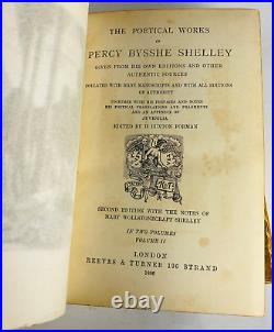 Poetical Works of Percy Bysshe Shelley antique set circa 1886 Vintage poetry boo