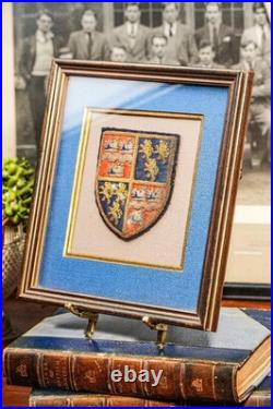 Preppy Antique English School Framed Crest Patch Armorial Coat of Arms Wall Art