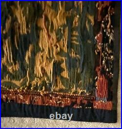 RARE Antique LARGE 45 x 72 English Tapestry Medieval Lion Hunt handwoven wool
