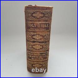 RARE Vintage 1800s Antique HOLY BIBLE Leather Bound Gold Embossed Illustrated