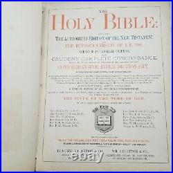 RARE Vintage 1800s Antique HOLY BIBLE Leather Bound Gold Embossed Illustrated