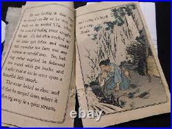 RARE Vtg Antique Japanese The ENCHANTED WATERFALL Fairy Tale Color Cloth book
