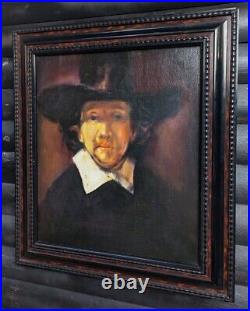 REMBRANDT interest PORTRAIT FRAMED ORIGINAL OIL PAINTING VINTAGE ANTIQUE