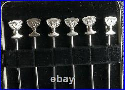 Rare Set Six Vintage English Sterling Silver Champagne Glass Cocktail Sticks