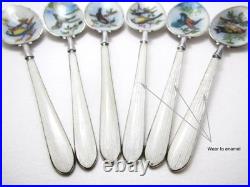 Rare Vintage Bird/Duck Enamel English Sterling Silver Tea Coffee Spoons Case Set