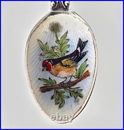 Rare Vintage Bird/Duck Enamel English Sterling Silver Tea Coffee Spoons Case Set