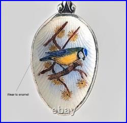 Rare Vintage Bird/Duck Enamel English Sterling Silver Tea Coffee Spoons Case Set