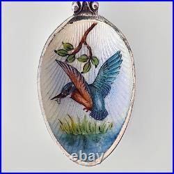 Rare Vintage Bird/Duck Enamel English Sterling Silver Tea Coffee Spoons Case Set