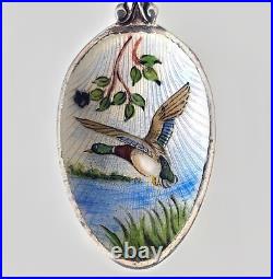 Rare Vintage Bird/Duck Enamel English Sterling Silver Tea Coffee Spoons Case Set