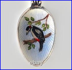 Rare Vintage Bird/Duck Enamel English Sterling Silver Tea Coffee Spoons Case Set