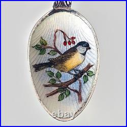 Rare Vintage Bird/Duck Enamel English Sterling Silver Tea Coffee Spoons Case Set