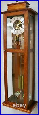 Rare Vintage Solid Oak & 6 Glass Panelled Slimline Cased Electric Wall Clock