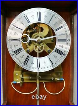 Rare Vintage Solid Oak & 6 Glass Panelled Slimline Cased Electric Wall Clock