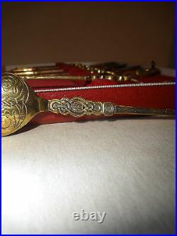 Rare Vintage Sterling Silver English Coronation Anointing 6 Spoon set S. J Rose