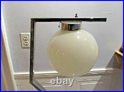 Rare Vtg MCM ART DECO Floor Lamp Chrome Zig Zag With Glass Bowl