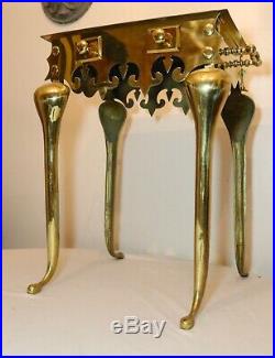 Rare vintage intricate English tall thick brass footman stool fireplace bench