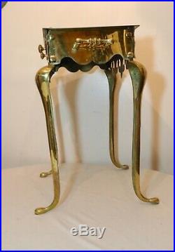 Rare vintage intricate English tall thick brass footman stool fireplace bench