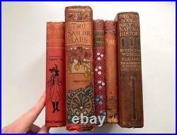 Red Vintage Books Bundle Of 5 With Pretty Covers And Spines Old Antique Book
