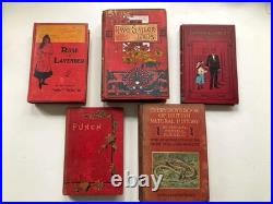 Red Vintage Books Bundle Of 5 With Pretty Covers And Spines Old Antique Book