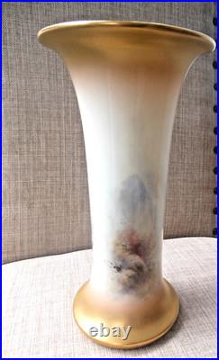 Royal Worcester Antique Vintage Trumpet shape Vase Harry Stinton Highland Cattle