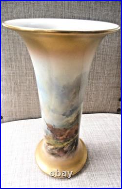Royal Worcester Antique Vintage Trumpet shape Vase Harry Stinton Highland Cattle