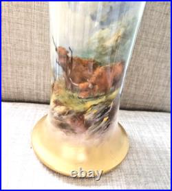 Royal Worcester Antique Vintage Trumpet shape Vase Harry Stinton Highland Cattle
