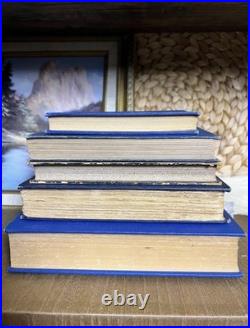 Set Of 5 Blue & Gold Antique Vintage Books Ornate Late 1800s 1940s Decor