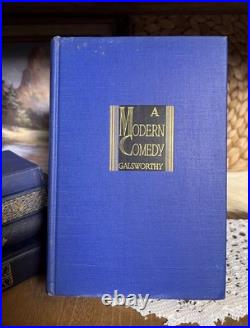 Set Of 5 Blue & Gold Antique Vintage Books Ornate Late 1800s 1940s Decor