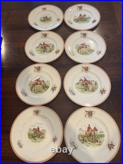 Set Of 8 Antique Vintage Ambassador Ware England English Hunting Scene 9 Plates