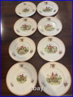 Set Of 8 Antique Vintage Ambassador Ware England English Hunting Scene 9 Plates