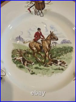 Set Of 8 Antique Vintage Ambassador Ware England English Hunting Scene 9 Plates