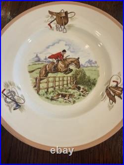 Set Of 8 Antique Vintage Ambassador Ware England English Hunting Scene 9 Plates