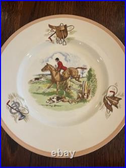 Set Of 8 Antique Vintage Ambassador Ware England English Hunting Scene 9 Plates