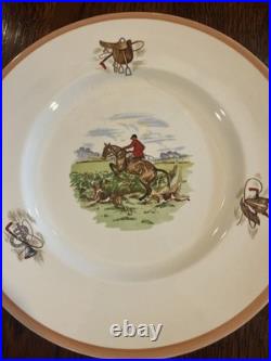 Set Of 8 Antique Vintage Ambassador Ware England English Hunting Scene 9 Plates