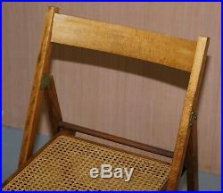 Set Of Four Vintage English Military Campaign Folding Chairs Berger Rattan Seat