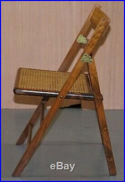 Set Of Four Vintage English Military Campaign Folding Chairs Berger Rattan Seat