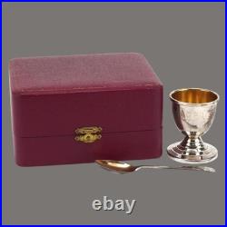 Silver, Christening Set Egg Cup and Spoon, Vintage English, by J Baum & Co