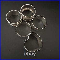 Six Antique Vintage Assorted (mostly English) Sterling Silver Napkin Rings 89g
