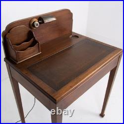 Small Vintage English Desk With Bankers Lamp 1920s