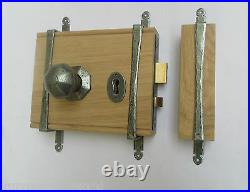 Solid Oak 5 Lever British Standard Rim Door Lock + Cast Iron Octagonal Knobs Set