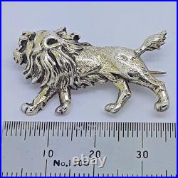 Solid Sterling Silver Gilt Antique Vintage Victorian Roaring Lion Brooch English