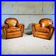 Stunning Pair of Vintage English Tan Leather Club Chairs Classic Design