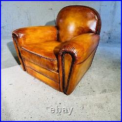 Stunning Pair of Vintage English Tan Leather Club Chairs Classic Design