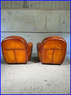 Stunning Pair of Vintage English Tan Leather Club Chairs Classic Design #A323