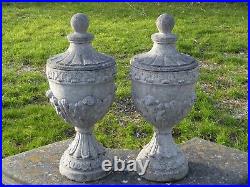 Stylish Pair of Vintage Lidded Garden Urn Gatepost Toppers Finials 55cm Tall